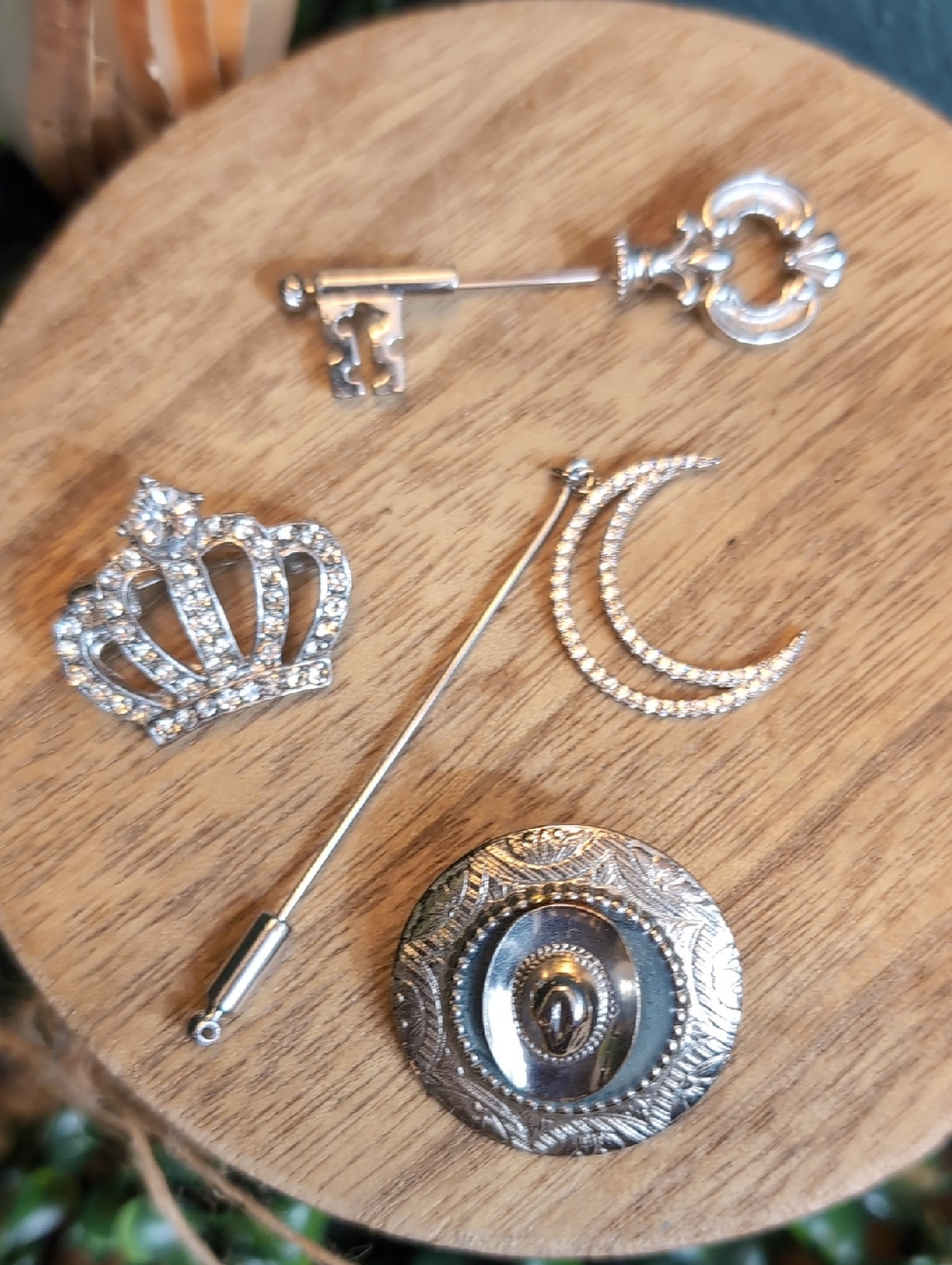 Crown, Crescent Moon ,Key & Cowboy Hat Pin Set